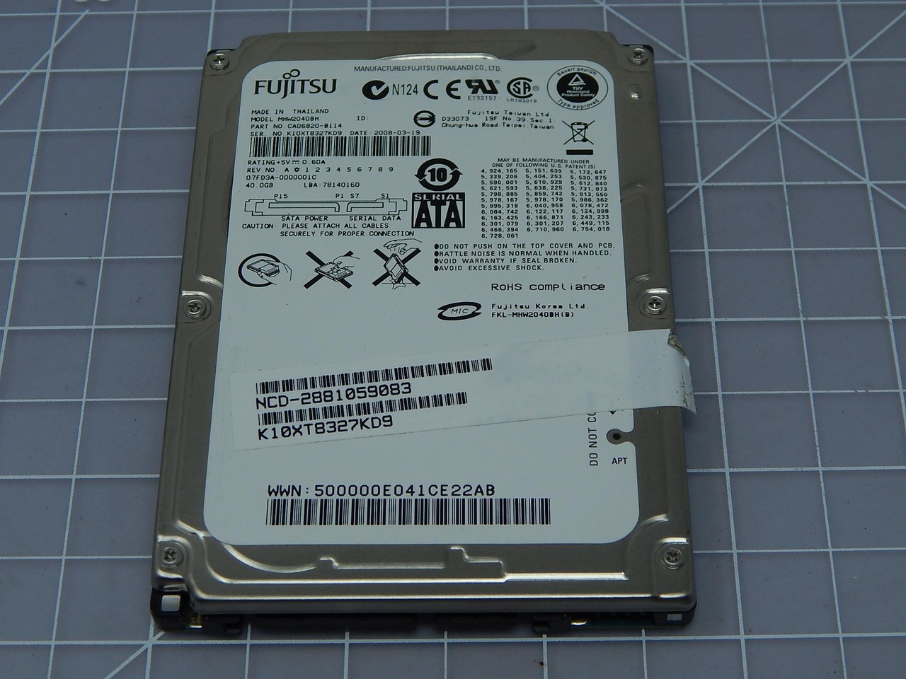 FUJITSU MHW2040BH CA06820-B114 HARD DRIVE T147416