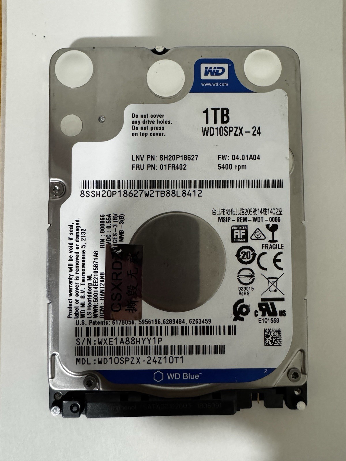 WD Blue 1TB 2.5” SATA Laptop Hard Drive WD10SPZX 5400RPM Tested Used