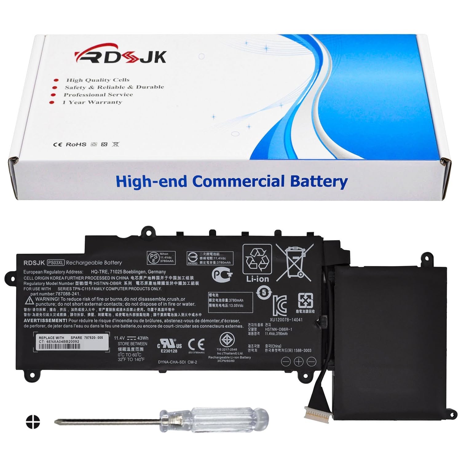 High-Capacity Laptop Battery for HP Pavilion X360, Stream 11, 11.4V 43Wh