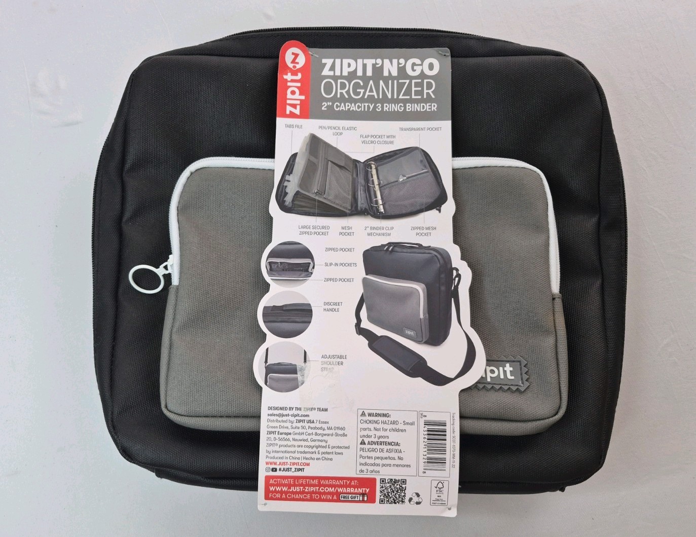 ZIPIT Laptop Organizer - Case  Zipper Binder 2 Inch Rings File Folders Black
