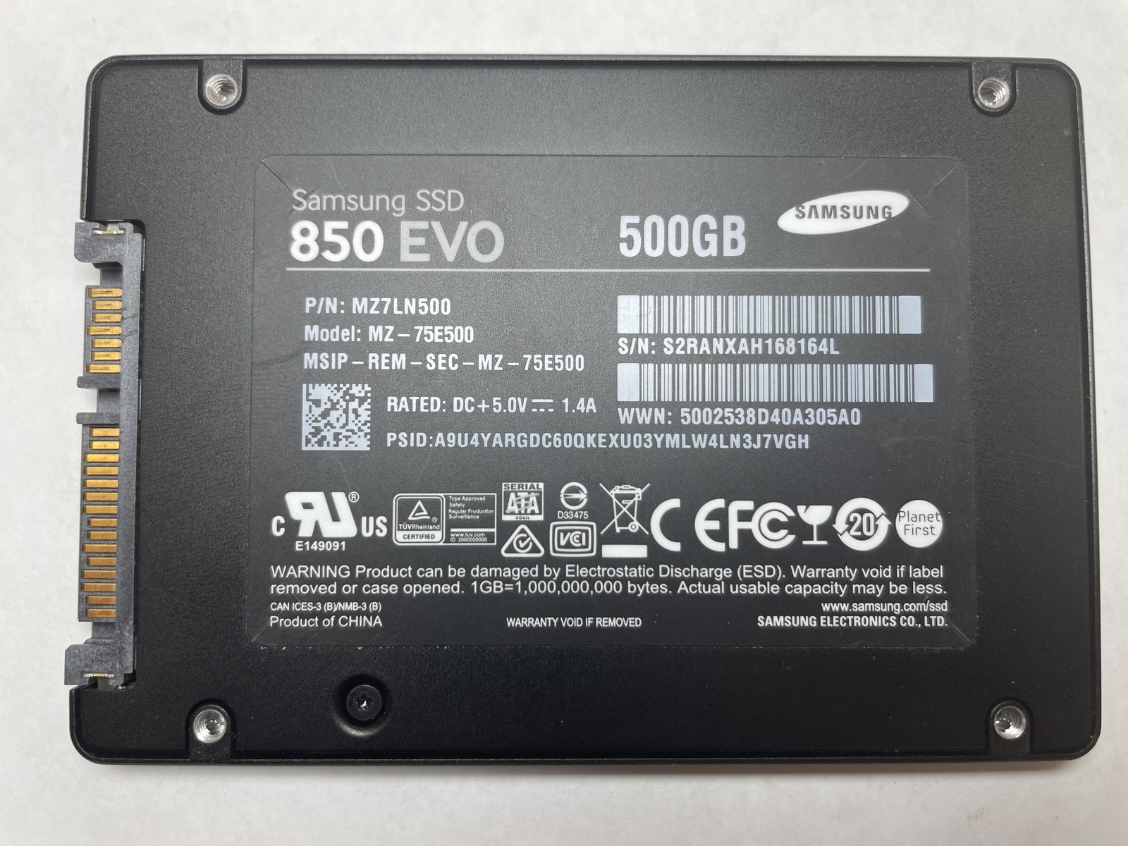 Samsung 850 EVO 500GB 2.5" SATA III V-NAND Internal SSD MZ-75E500