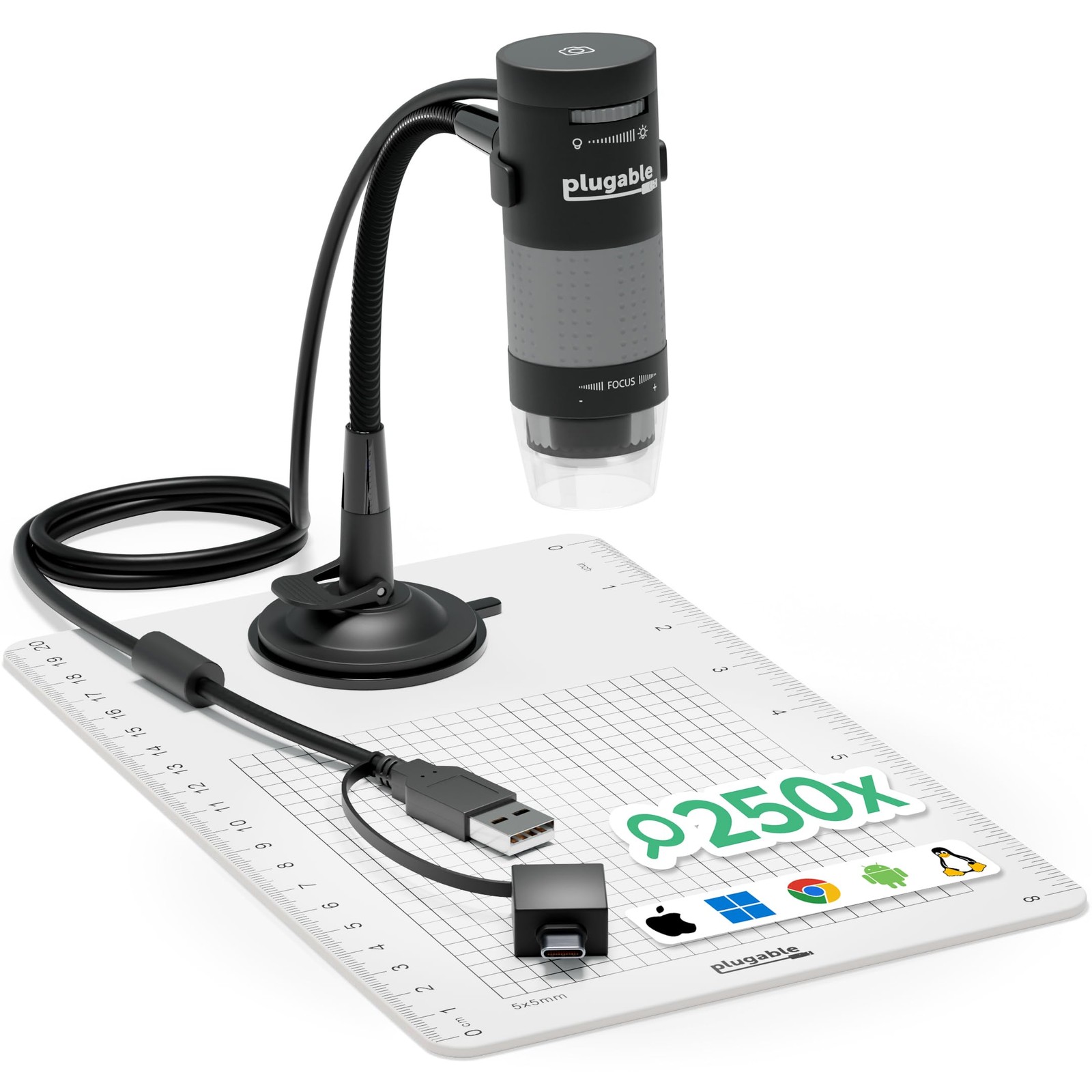 Plugable USB 2.0 Digital Microscope with Flexible Arm Observation Stand
