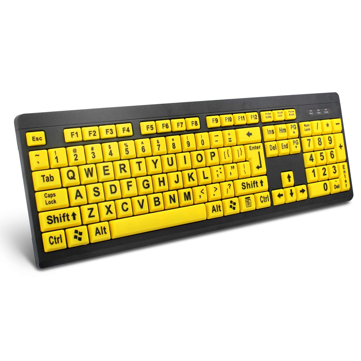 Large Print High Contrast Wired Keyboard Yellow Letters USB Seniors Low Vision