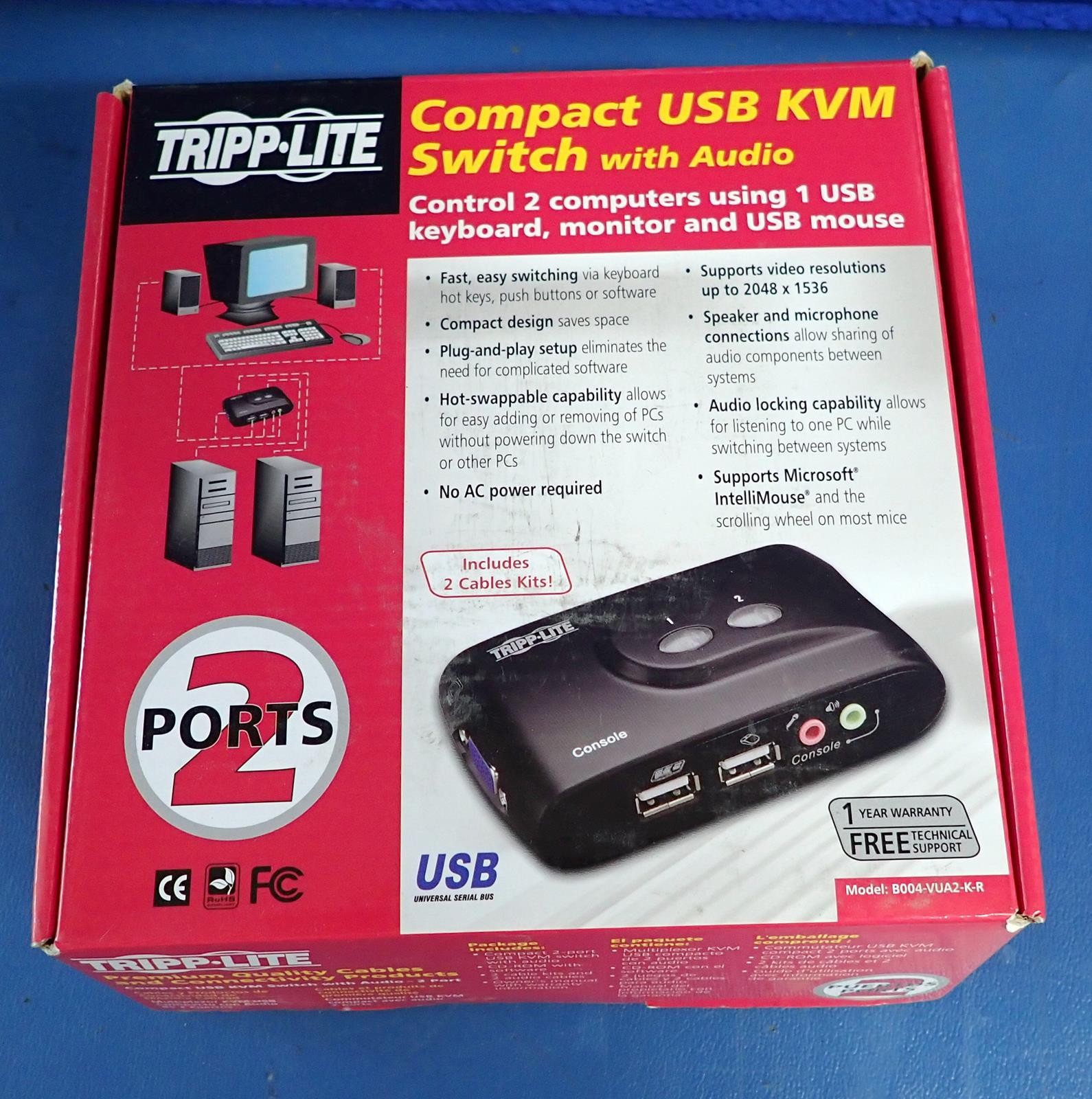 TRIPP-LITE CB8964 2-Port Compact USB KVM w/ Audio | B004-VUA2-K-R | New NOB