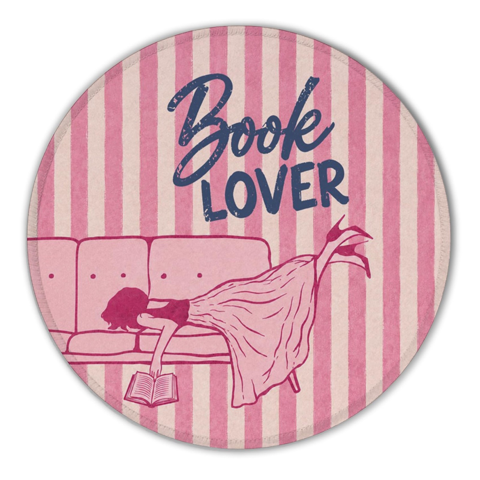 Book Lover Gifts Pink Round Mouse Pad for Desk, 8.6x8.6 Inch