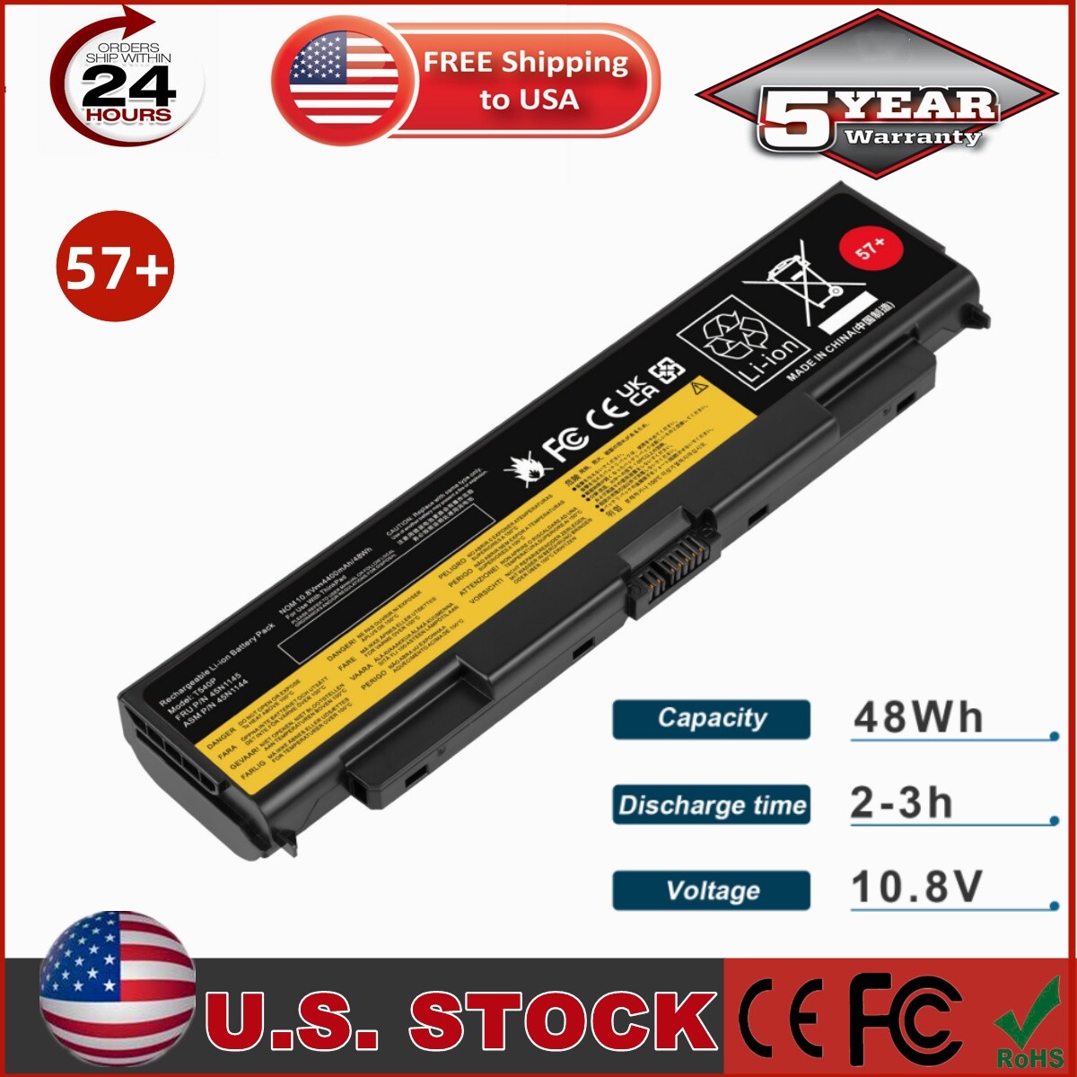 T440P Laptop Battery For Lenovo ThinkPad T540P L440 L540 W540 0C52863 57+ 57WH