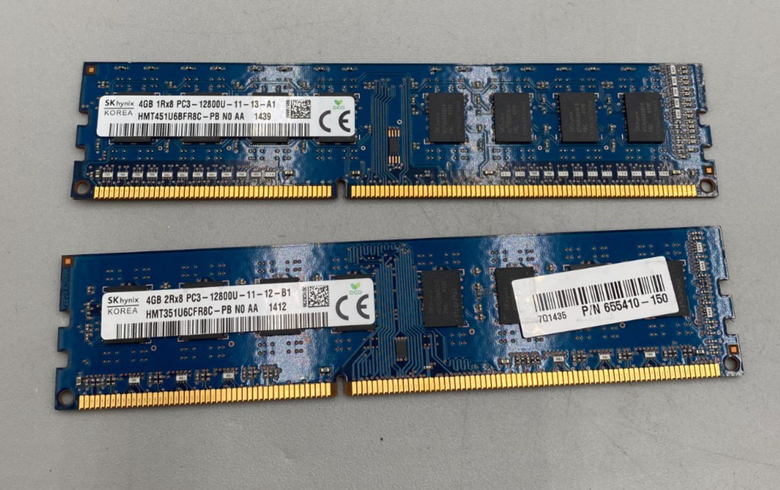Lot Of 2 SK Hynix RAM Memory 4GB Each (2x4GB = 8GB) PC3 DDR3 12800MHz Blue Big B