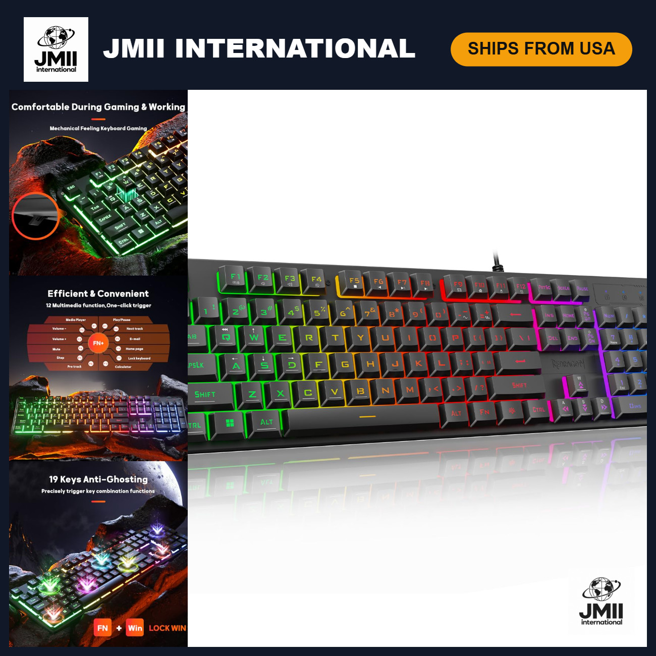 Rainbow LED Gaming Keyboard - 104 Keys Wired Mechanical, Backlit, Anti-Ghosting,