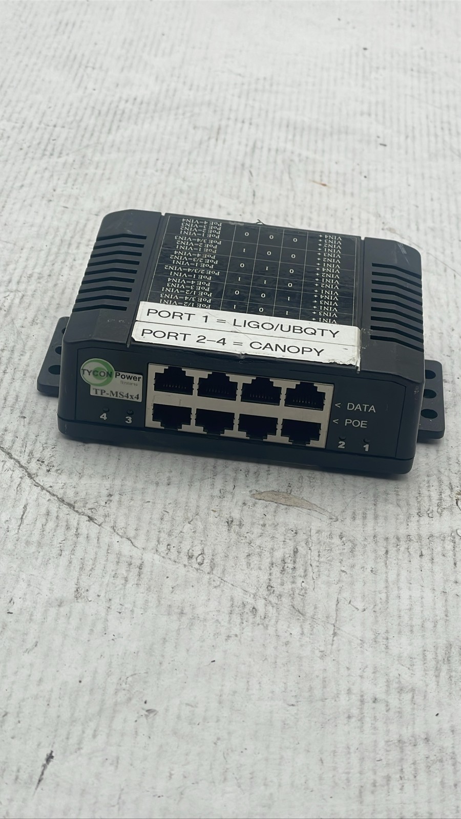 Tycon TP-MS4x4 4-Port Gigabit Passive PoE Midspan Injector Network Unit
