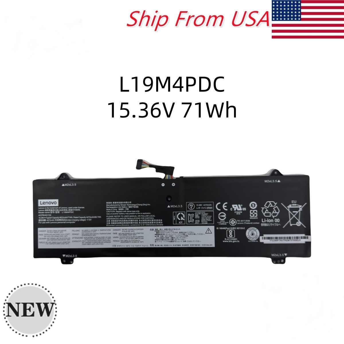 Genuine L19M4PDC L19L4PDC L19C4PDC Battery For Lenovo Yoga 7-14ITL5/7-15ITL5 US