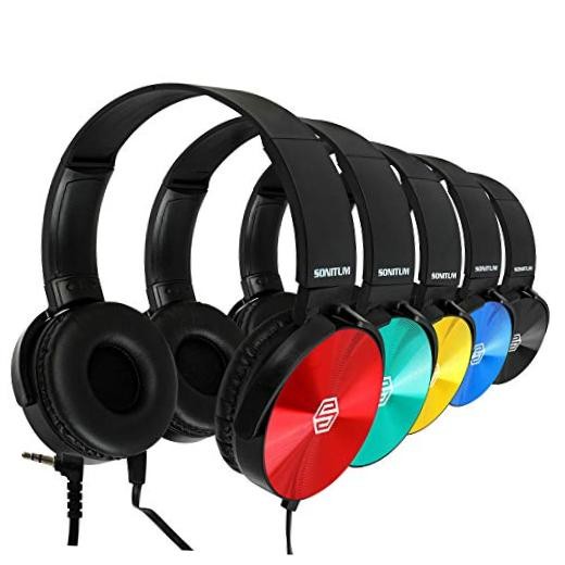 Sonitum Classroom Headphones-Bulk 25-Pack, Student On Ear Comfy 25-Pack Colored