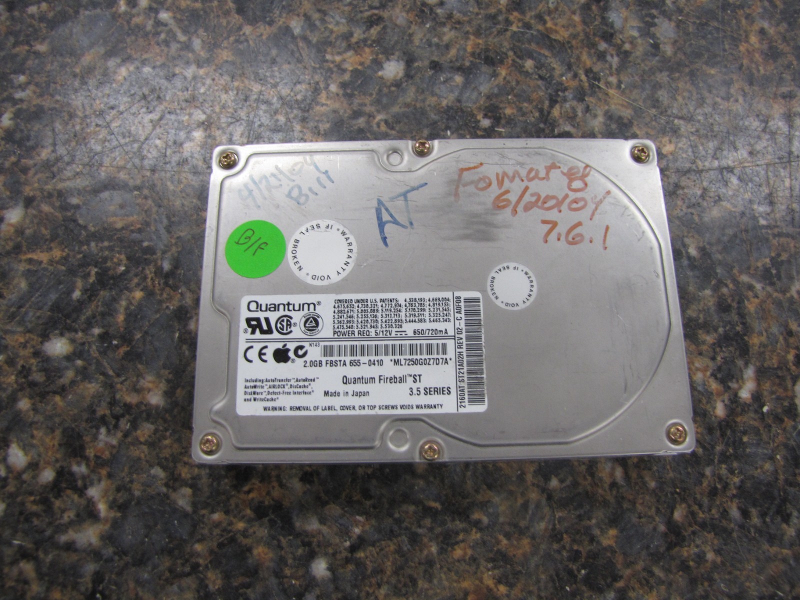 Vintage Quantum Fireball ST 2160AT ST21A02H 2.0GB AT 3.5 Series Hard Disk Drive