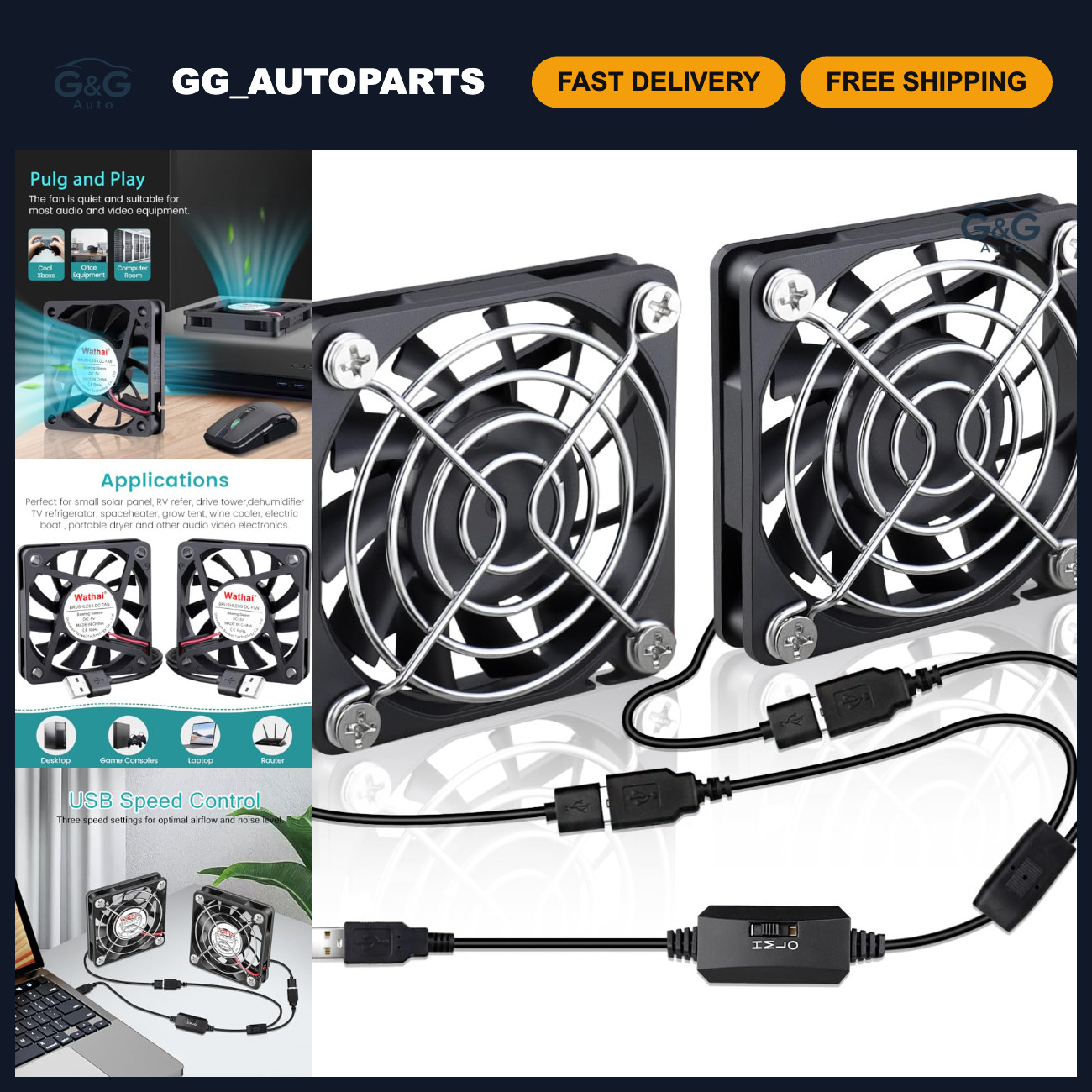 2 Packs 60mm x 10mm USB Computer Fan 5V with Speed Control for DIY Projects