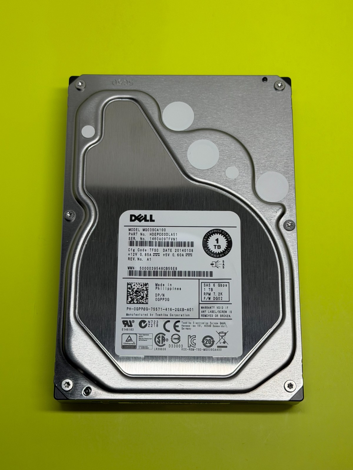 Dell MG03SCA100 1TB 3.5" 6Gb/s 64MB 7.2K RPM SAS Dell P/N: 0GPP3G