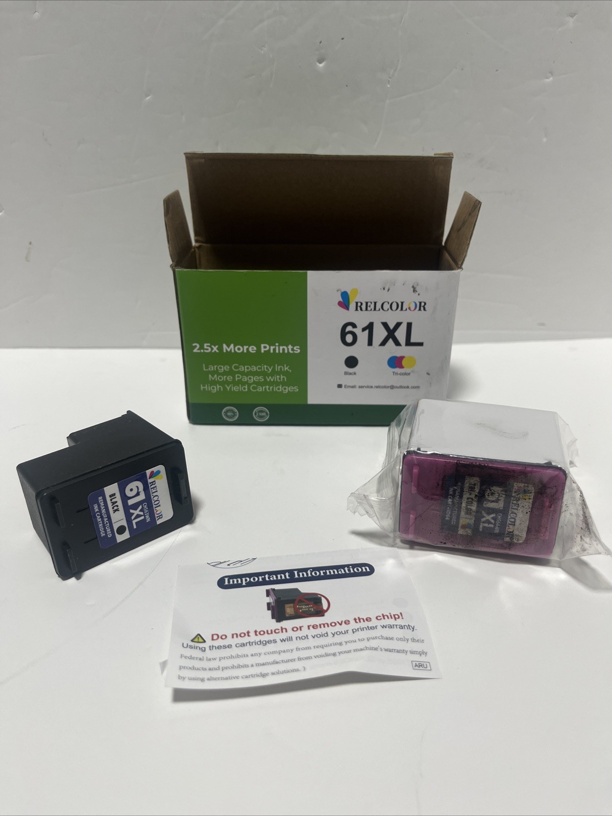 RELCOLOR 61XL 2-Pack Ink Cartridges – Black & Tri-Color - BRAND NEW OPEN BOX..