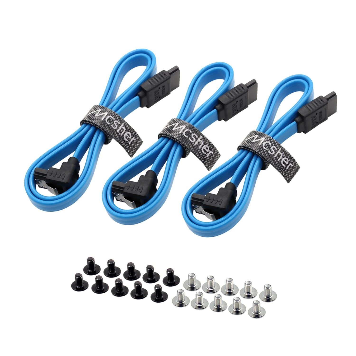 3 Pack 20Inch SATA III 6GB/s Data Cable with Locking Latch and 90Degree Plug