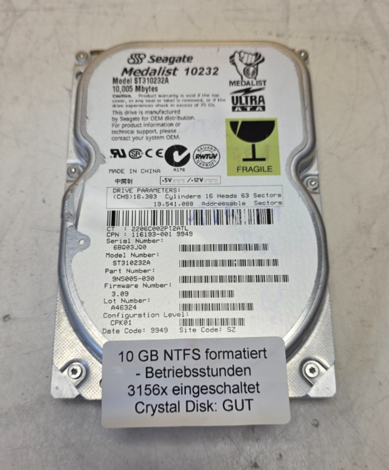 Seagate Medalist 10232 ST310232A 10GB 3.5" HDD IDE
