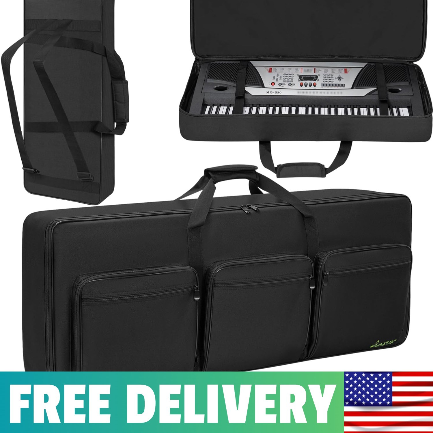 Elegant 61-Key Keyboard Bag with Adjustable Straps & 6 External Storage Pockets