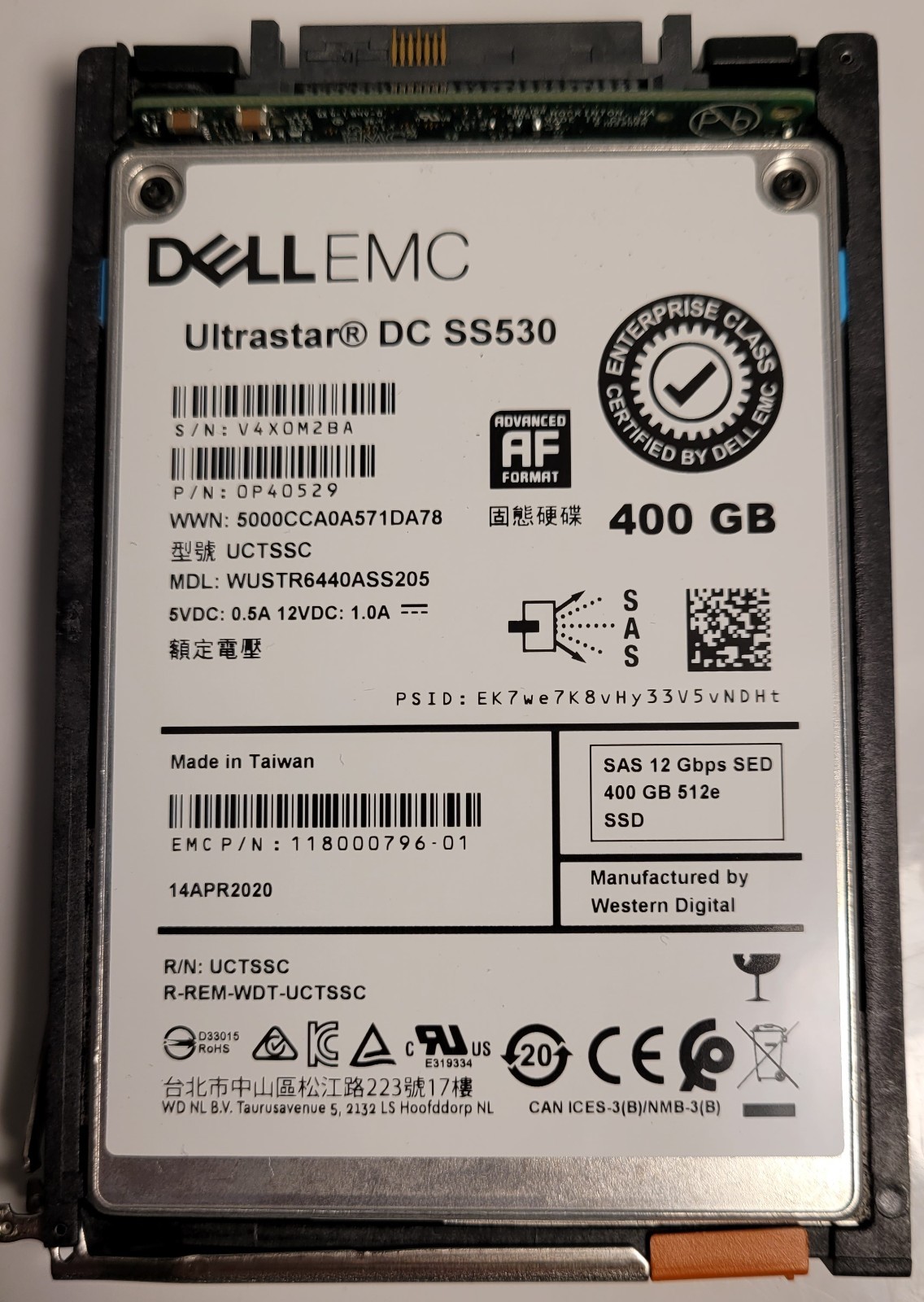 Dell EMC Ultrastar DC SS530 400GB (WD WUSTR6440ASS205) SED SSD (PN 0P40529)