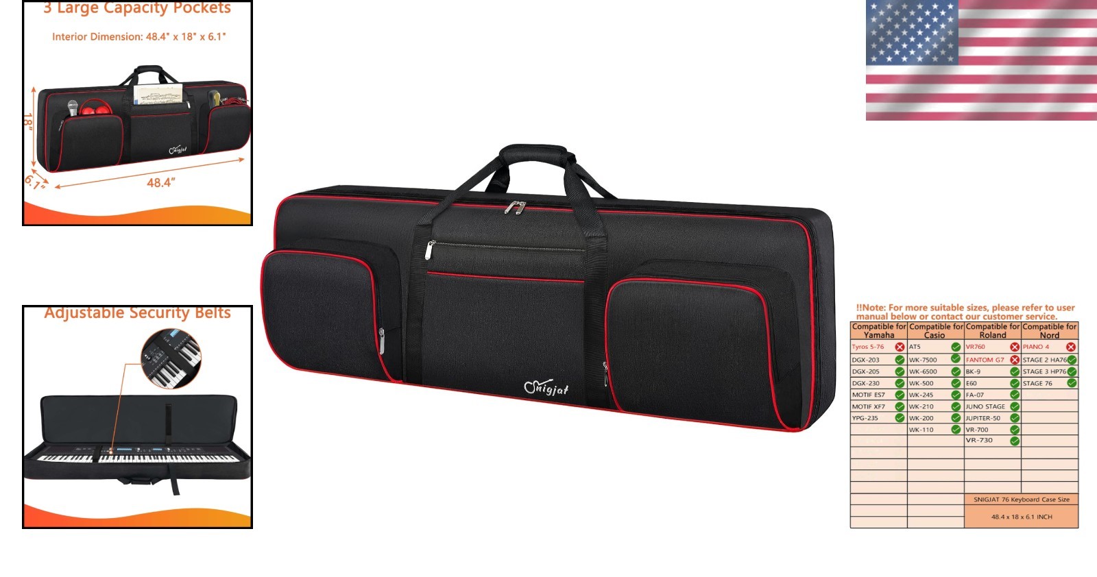 Waterproof 76 Key Keyboard Case with Pockets
