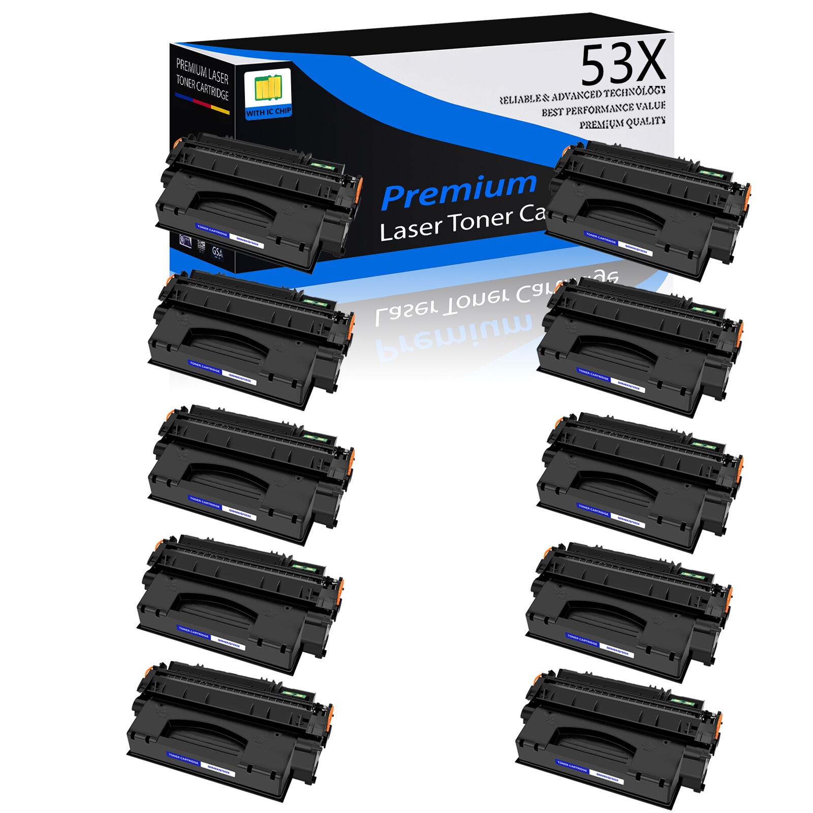 10x Q7553X 53X Black Toner Cartridge Compatible For HP LaserJet P2015 M2727 MFP