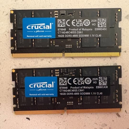 32gb Crucial 2x16gb 4800mhz CT2K16G48C40S5 32GB SO-DIMM Memory
