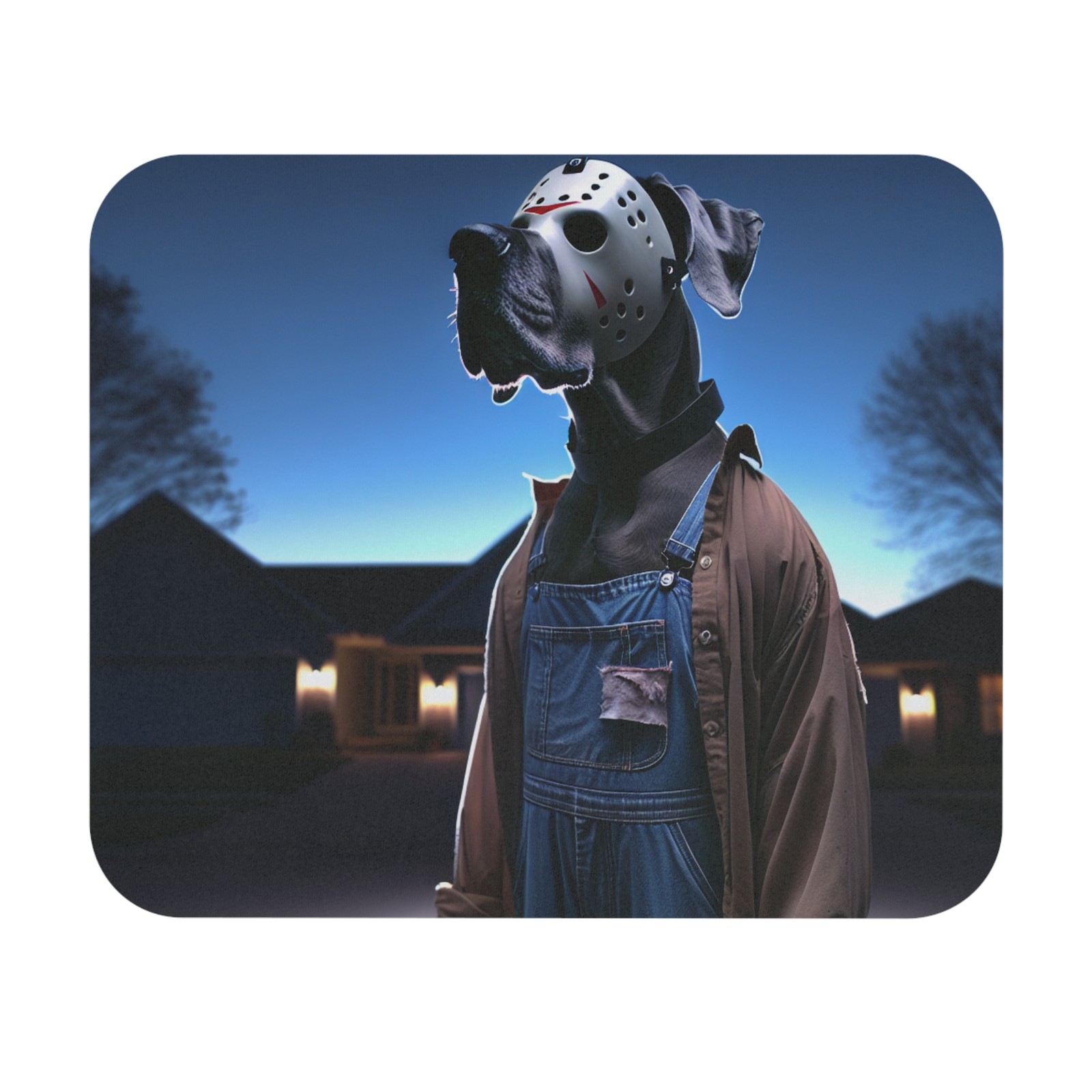 Great Dane Dressed as Jason Voorhees Mouse Pad Friday the 13th Desk Mat Custom 