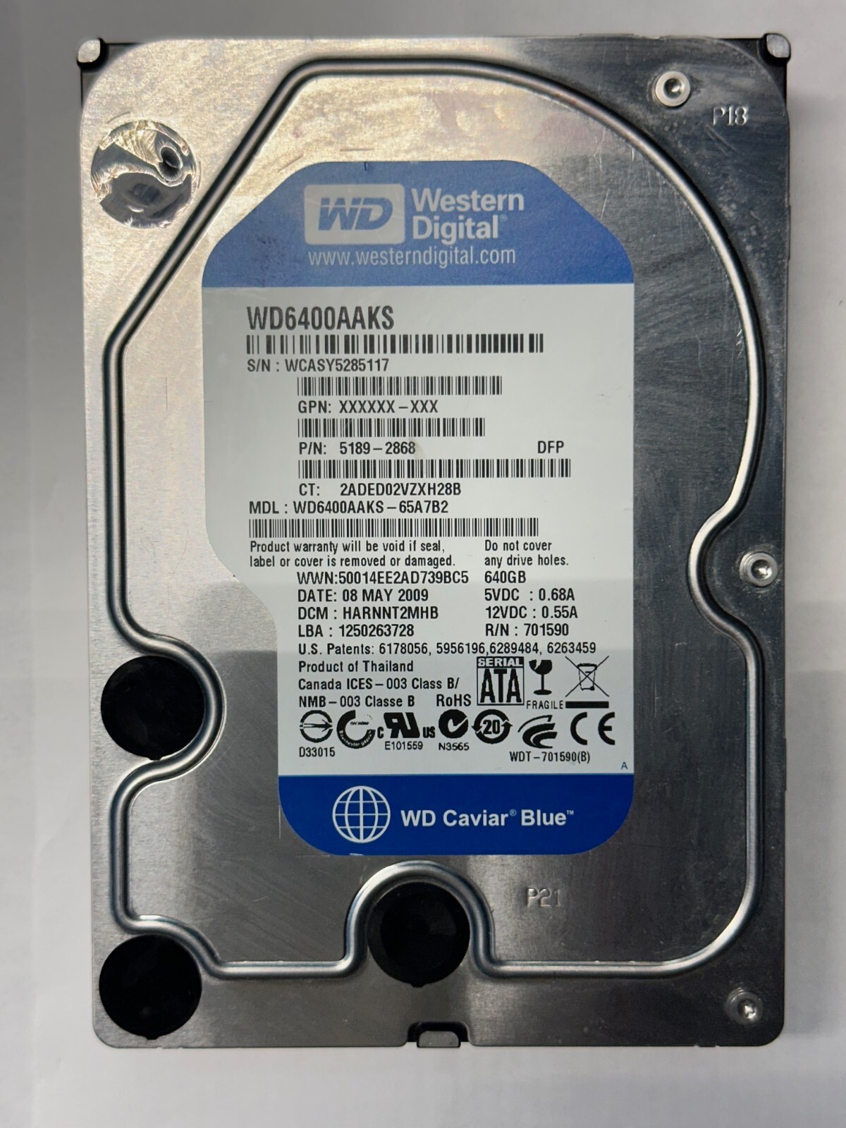 Hard Drive -Western Digital Caviar Blue 640GB Internal 7200RPM 3.5" (WD6400AAKX)