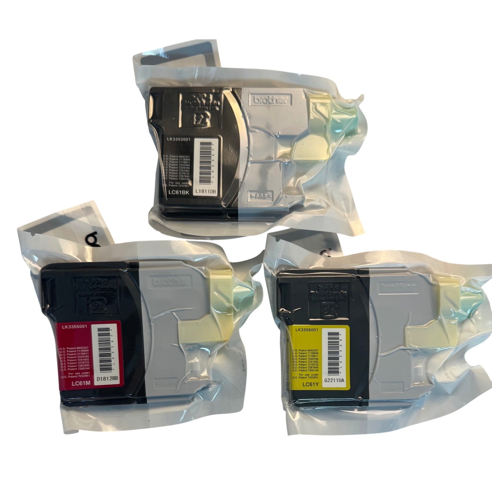 Brother LC61 Ink Cartridges Set of 3 Black LC61BK Magenta LC61M Yellow LC61Y OEM