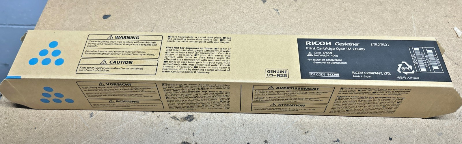 Genuine Ricoh 842282 (842290) Cyan Toner for IM C4500 / IM C6000