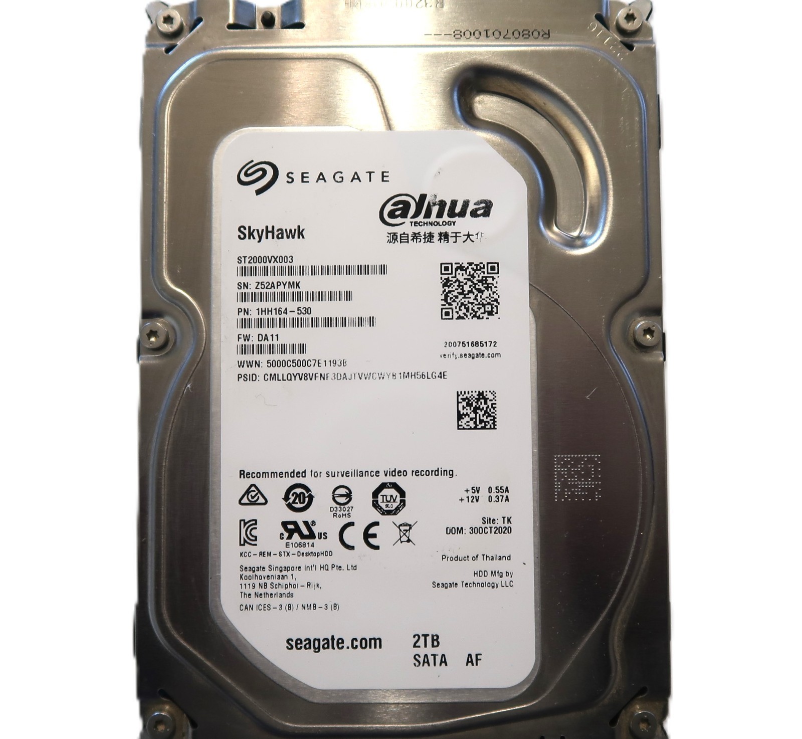 Seagate ST2000VX003 1HH164-530 DA11 (Z52) TK Thailand 3.5" 2TB Sata HDD OCT/2020