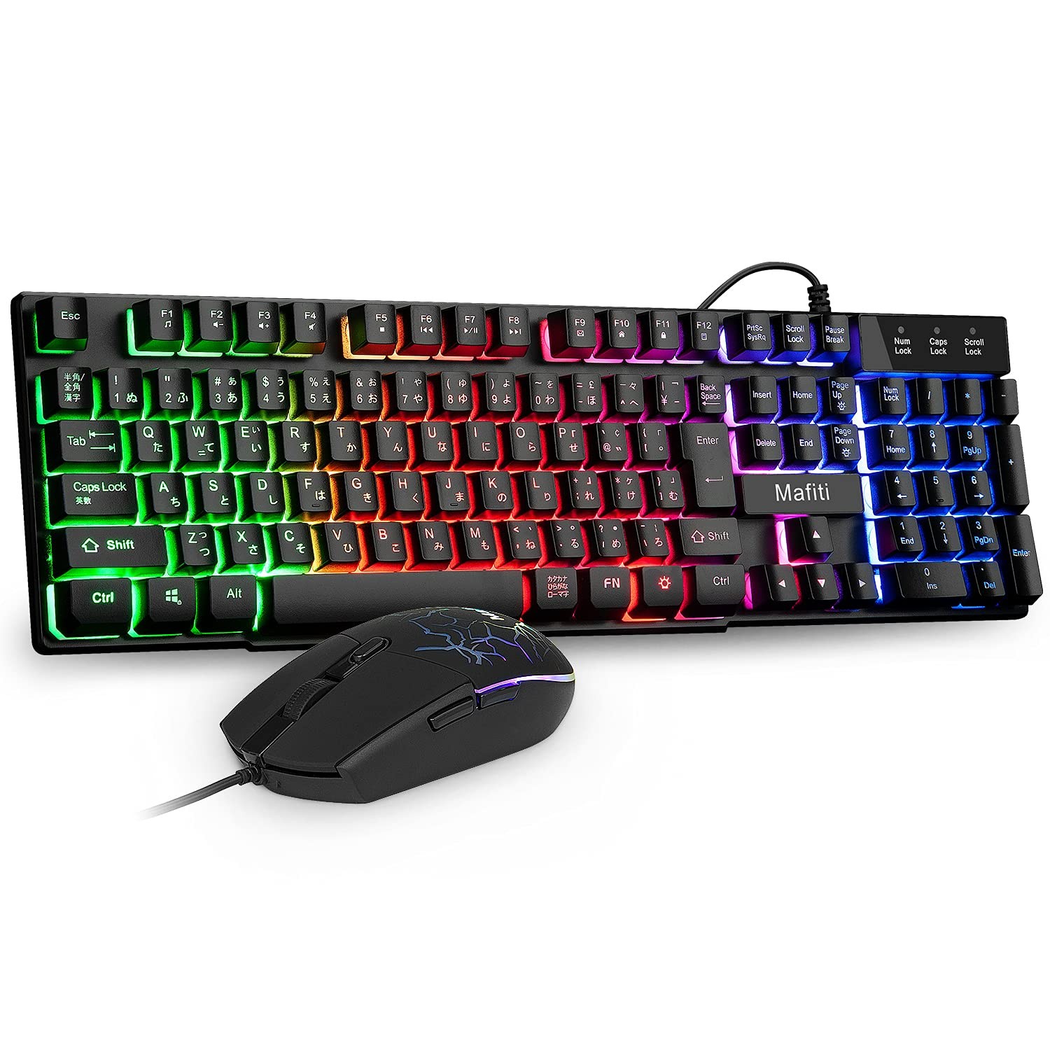 Mafiti Wired Gaming Keyboard Mouse Set 106-Key Japanese RGB RK101 Japan Import