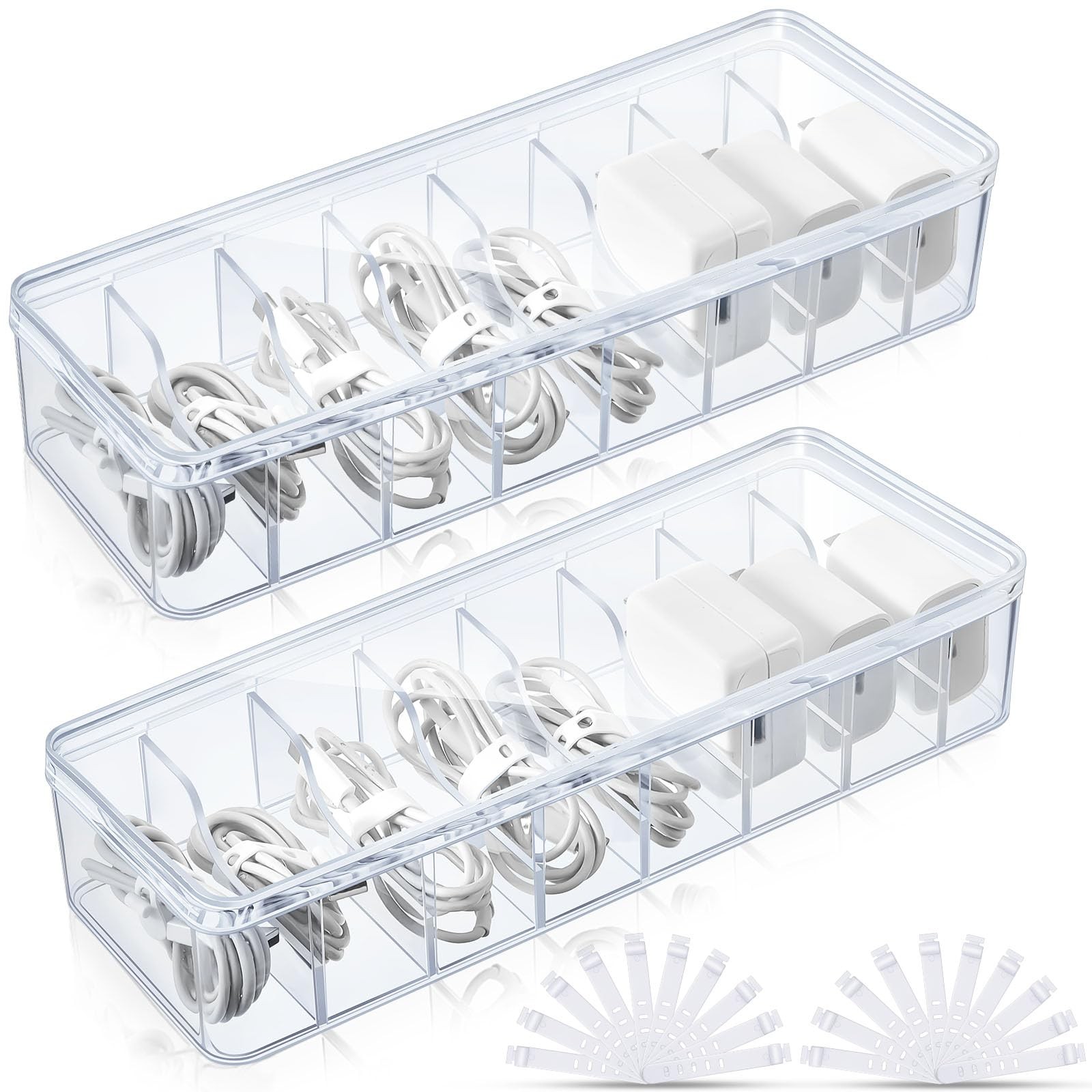Tatuo 2 Pcs Cord Organizer for Drawer 10.79'' X 3.78'' X 1.97'', Clear