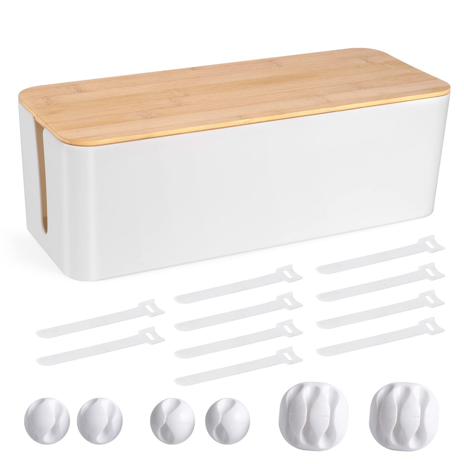 Large Wooden Cable Management Box - Cord Organizer for Home & Office Storage