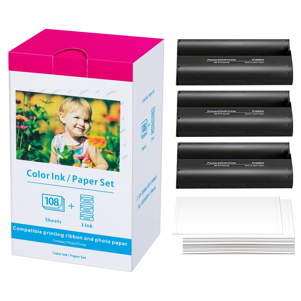 Canon Selphy CP1500 CP1300 CP1200 4x6 108 sheet Color Ink Paper Set KP-108IN lot