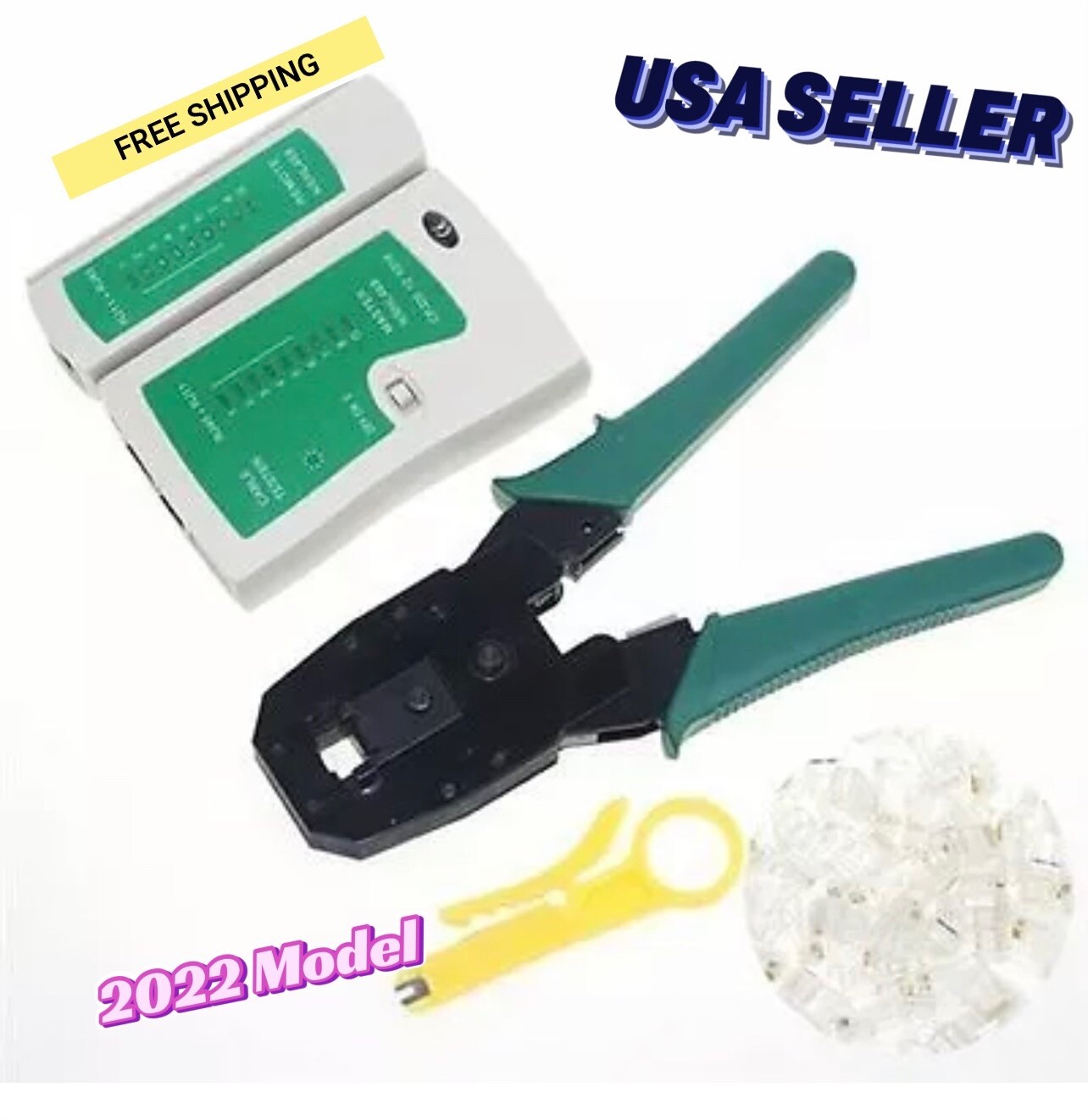 Probador de cable Ethernet RJ45 Cat5e Cat6/herramienta que prensa/conectores 100