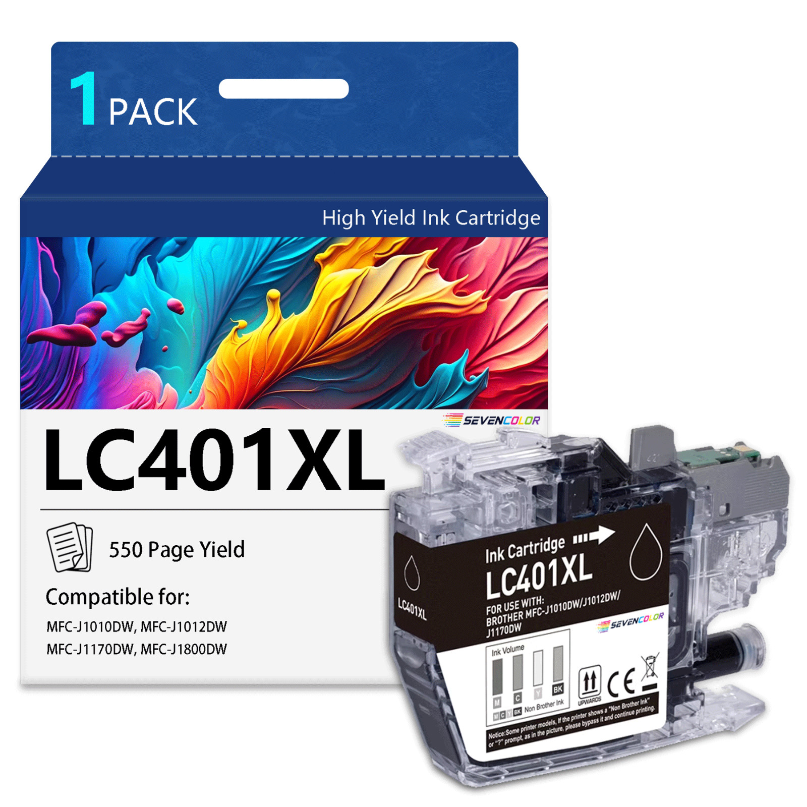 LC401XL High Yield Black Ink Cartridge | Work for MFC-J1010DW MFC-J1012DW