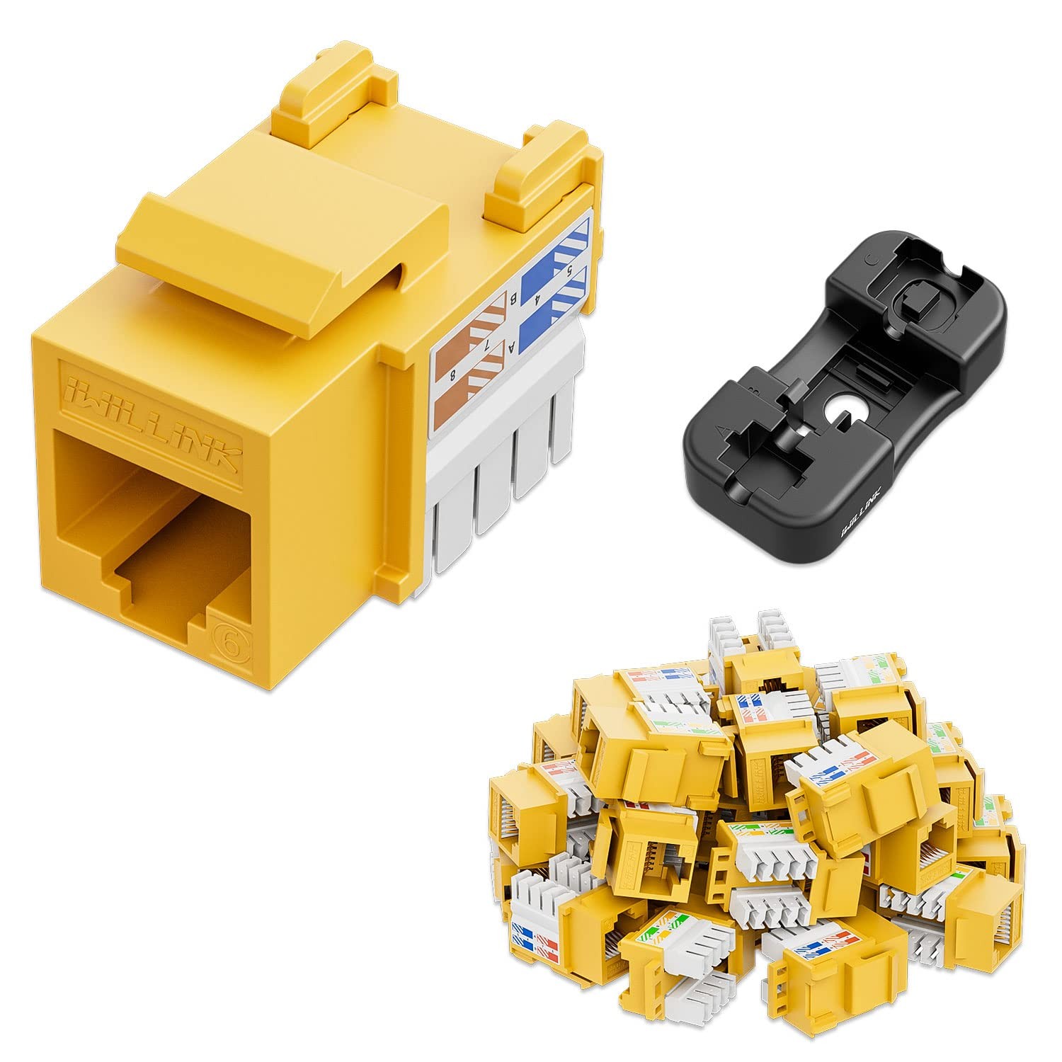25 PCS 10Gbps Cat6 Keystone Jack RJ45 PunchDown Stand UTP 90Degree Yellow