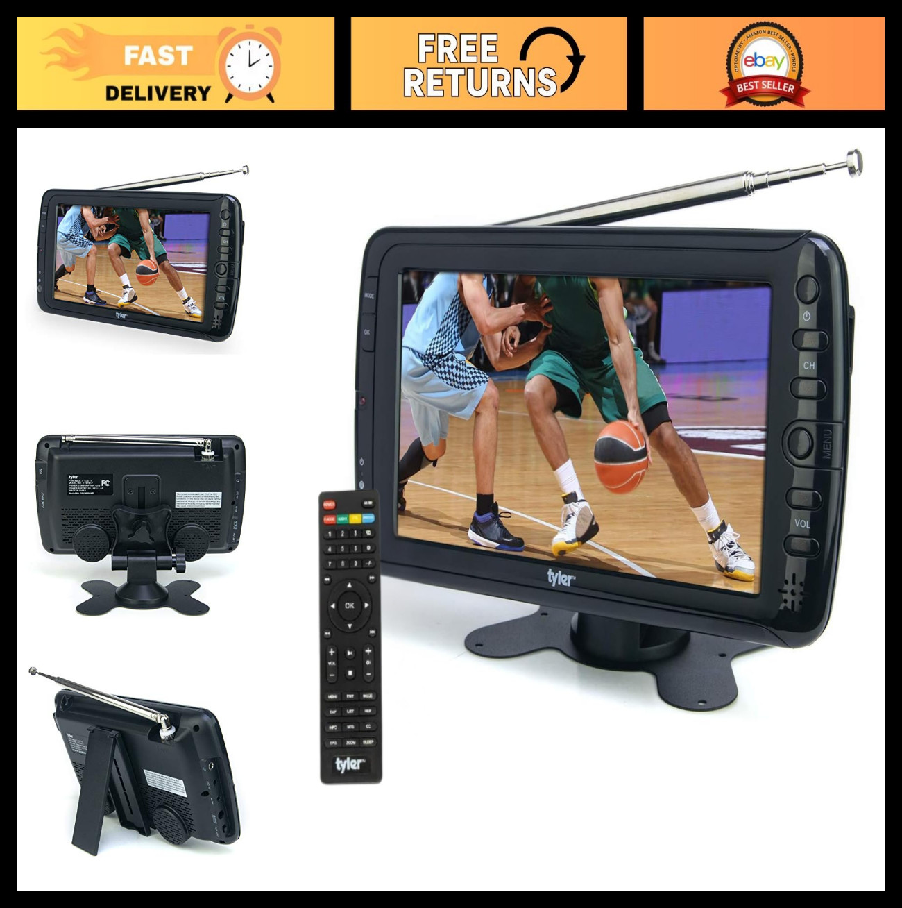 7" Portable LCD TV Monitor - Rechargeable, Wireless, HD, USB/HDMI, Remote, Trave