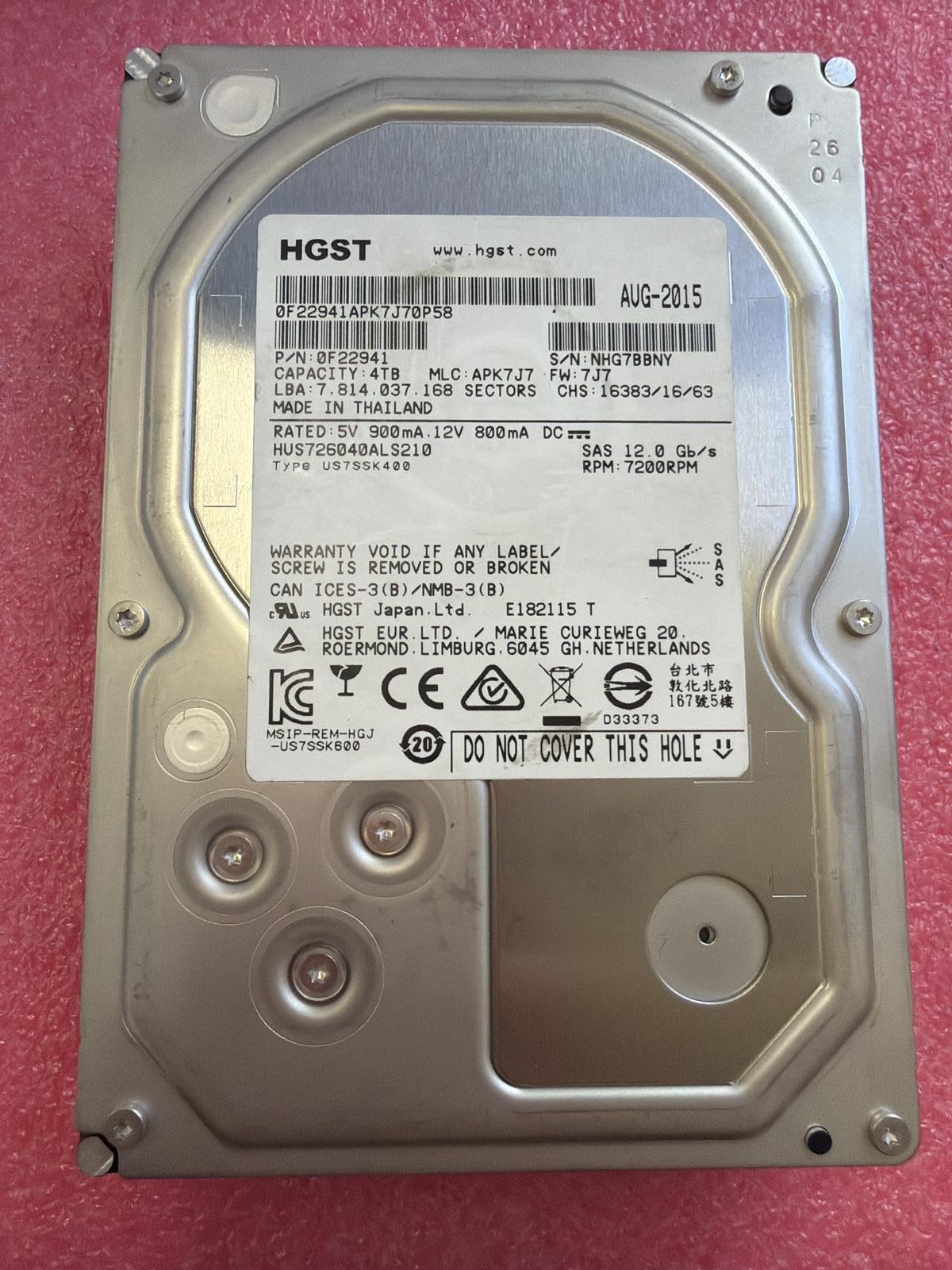 HGST HUS726040ALS210 4TB 3.5 SAS HDD