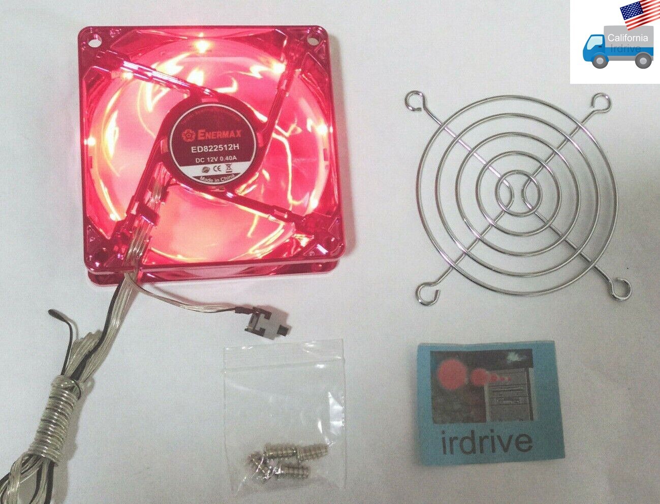 NEW Enermax 80mm x 25mm Red LED 3pin w/ Thermal Control + Case Fan Guard, Screws