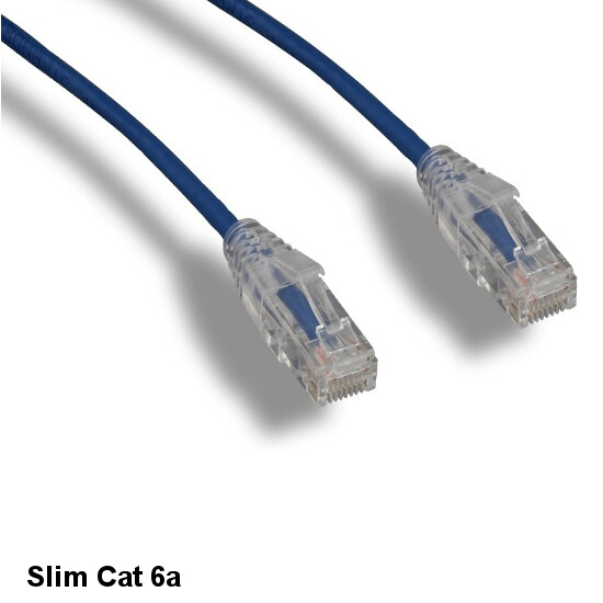 KNTK Blue 1ft Slim Cat6a UTP Patch Cable 28AWG Ethernet RJ45 Network Snagless