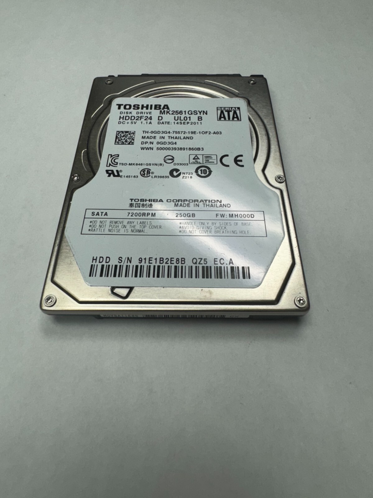 Lot 4 Dell 250GB 320GB SATA 2.5" HJRNY PPHPX GD3G4 Toshiba MK5061GSYN / REFURB