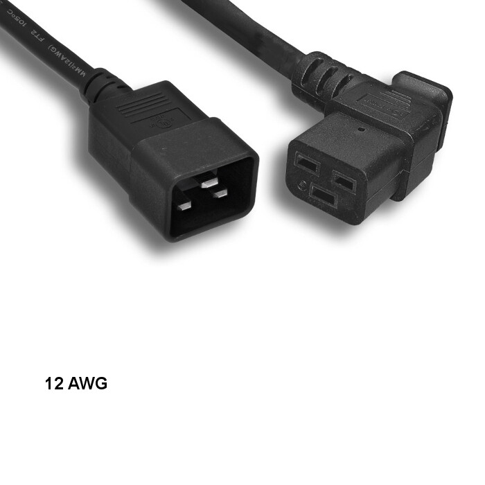[10X] 10ft 12 AWG AC Power Cable Left Angled C19 to C20 20A/250V SJT Server