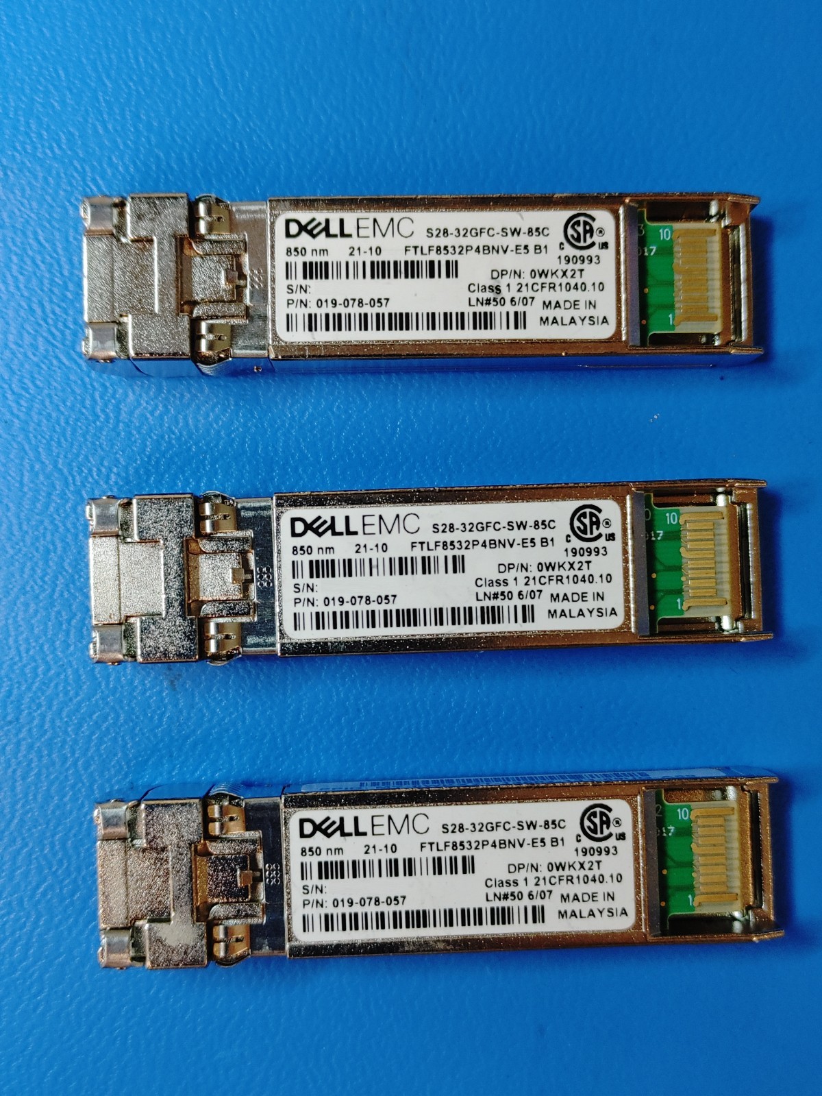 LOT of 3 Dell EMC S28-32GFC-SW-85C FTLF8532P4BNV-E5 32G FC SFP+ Transceiv 0WKX2T