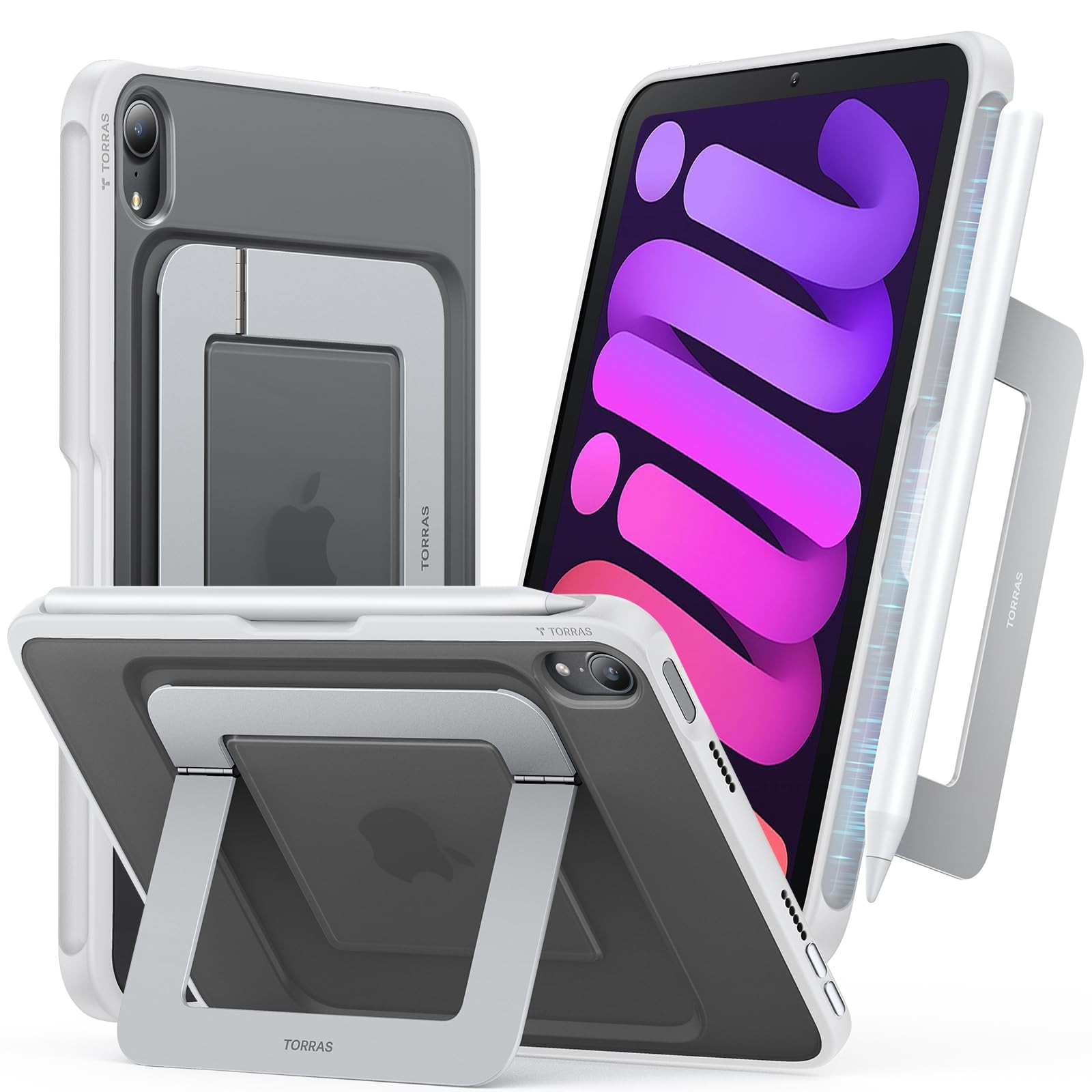 TORRAS Ostand K1 Guardian iPad Mini 7/6 Case w/Stand White Dual Kickstand