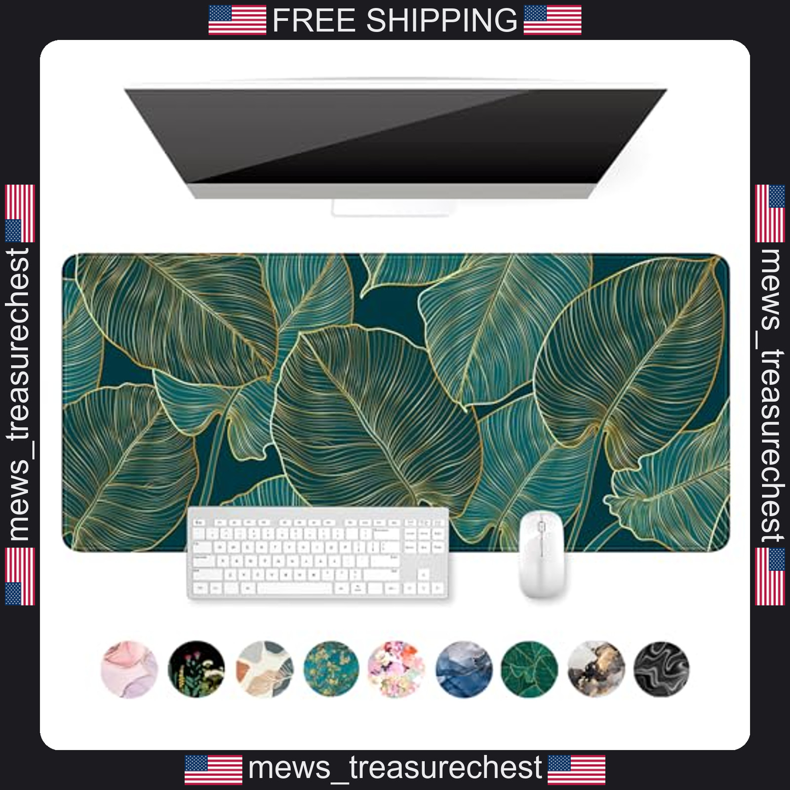 Large Green Tropical Leaves Desk Mat, XXL Gaming Mousepad, 35.4 x 15.7 inches