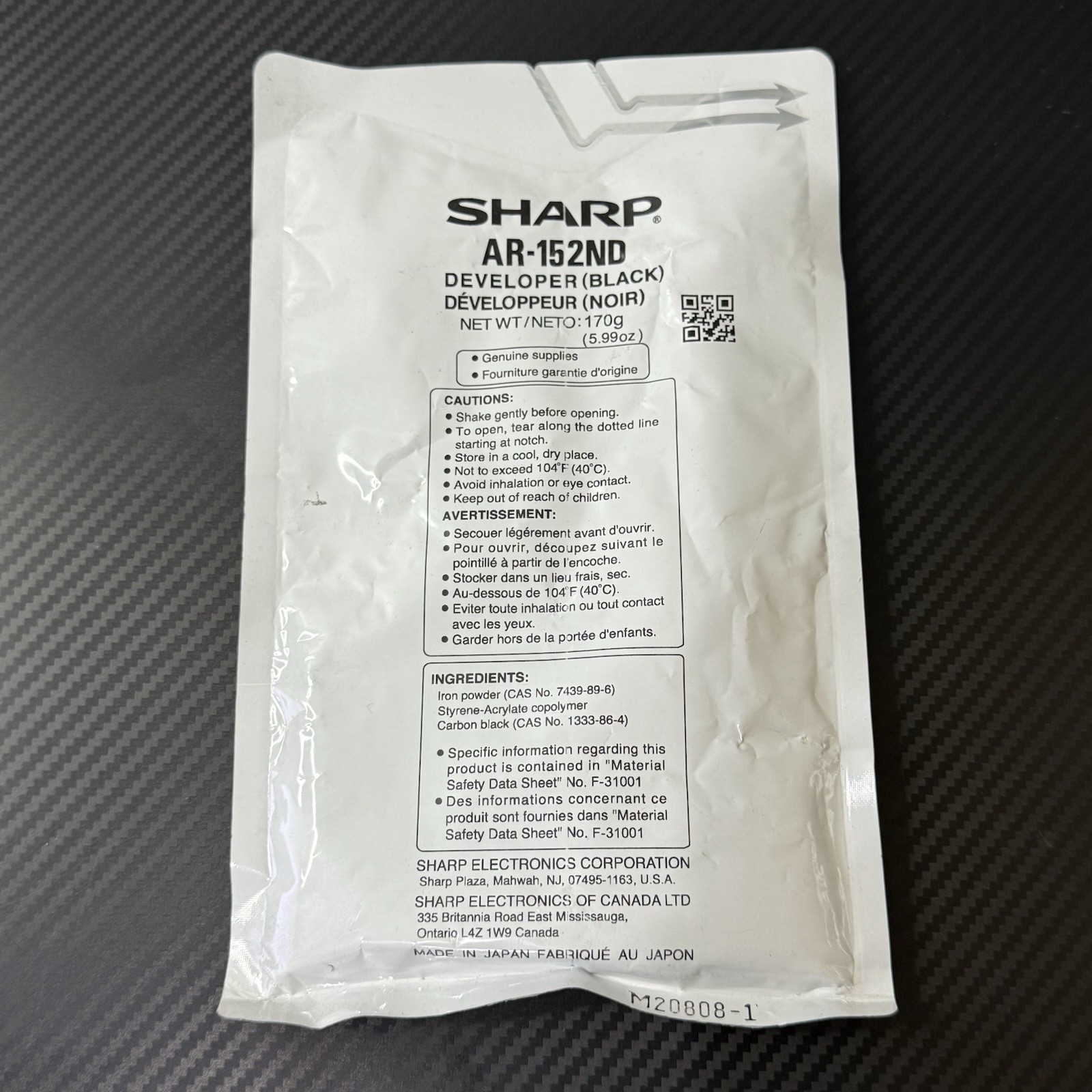 Genuine Sharp AR-152ND Black Developer for Sharp AR 151 152 153 156 157 NEW