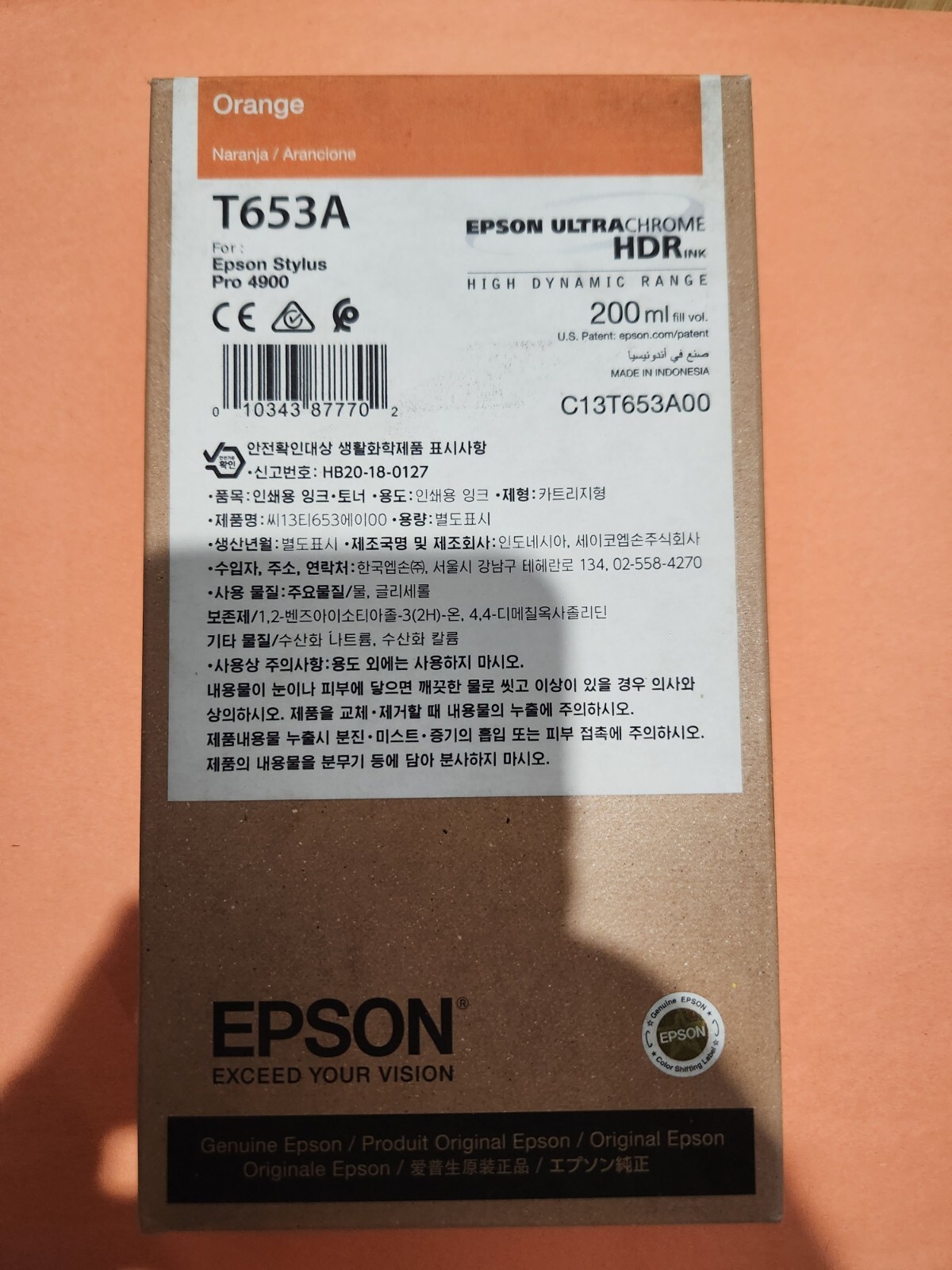 Genuine Epson T653A Orange Ink Cartridge – 200ml – Stylus Pro 4900 – OEM – New