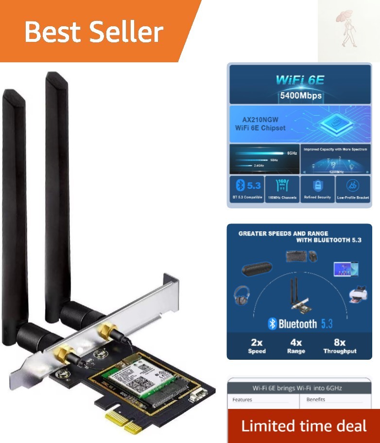 OKN WiFi 6E AX5400 PCIe WiFi Card for Desktop PC (Intel AX210) Bluetooth 5.3,...